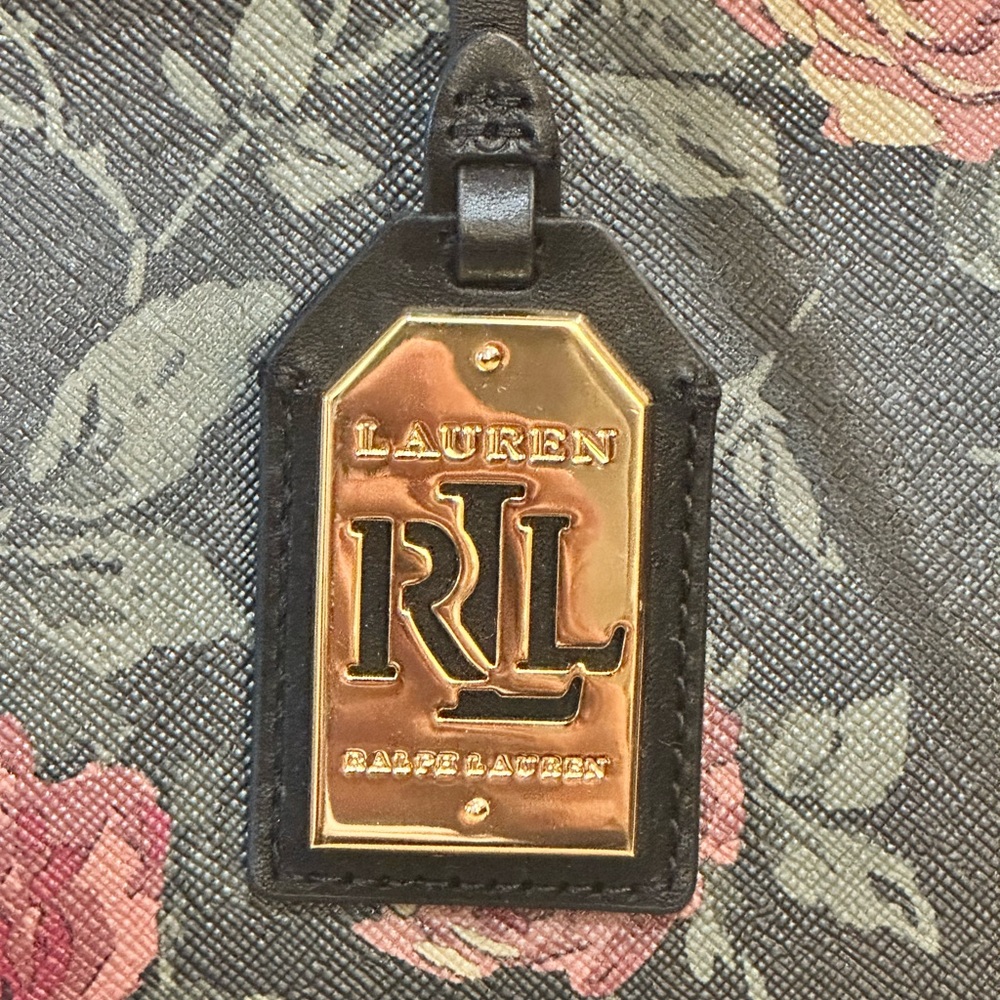 Lauren Ralph Lauren Rosebery Tote Synthetic Black Floral Print 19”x13” - Picture 6 of 9